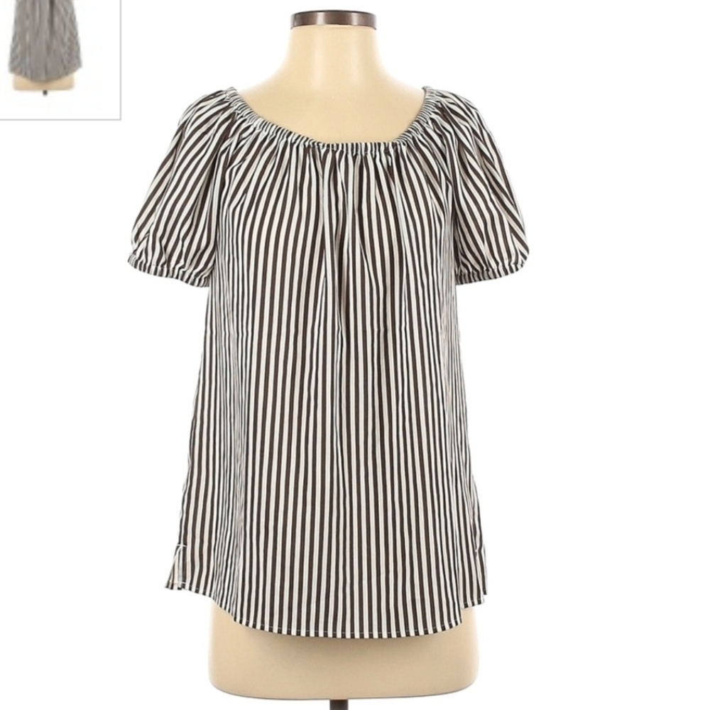 Chico’s Black White Stripe Peasant Top Chico's 0 = Women's Size 4 Small S Blouse